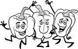 cartoon peppers vegetables for coloring book