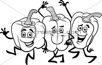 cartoon peppers vegetables for coloring book