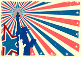 Statue of Liberty on patriotic grungy burst background