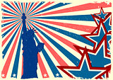 Statue of Liberty on patriotic grungy stars and stripes backgrou