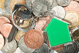 Coins and house key ring