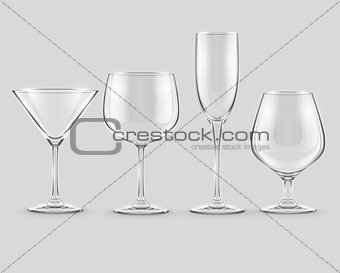 set of transparent glass goblets vector