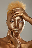 Stunning African Amercian Woman Painted With Gold 