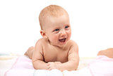 Cute smiling baby boy over white