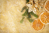 christmas background with needles and orange slices