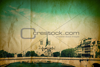 retro style Notre Dame Cathedral in Paris