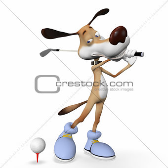 Dog playing golf.