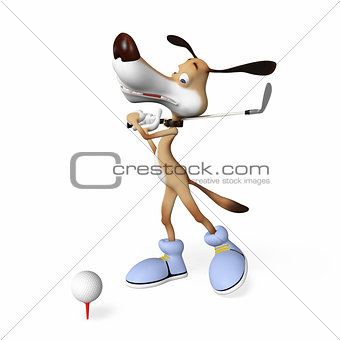 Dog playing golf.
