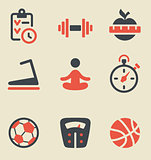 Fitness black and red icon set