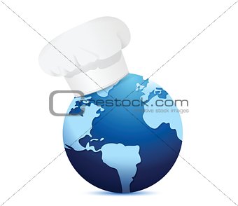 chef hat and globe. International cuisine concept