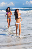 Sexy Bikini Women Girls Running on Beach