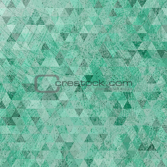 Vintage green grunge triangles abstract background