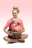 blode girl with big cupcake