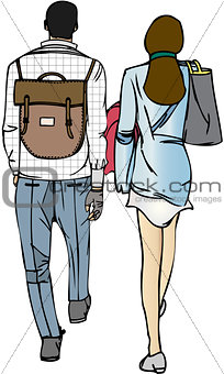 Isolated Vector Illustration of Couple Walking with Bags