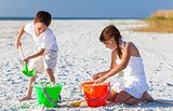 Children, Boy, Girl, Brother & Sister Playing on Beach