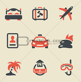 Travel black and red icon set