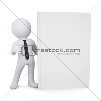 3d white man points a finger at the book