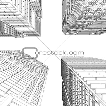 Skyscraper rendering in lines