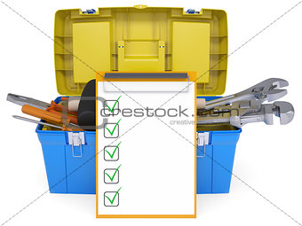 Plastic tool box with tools
