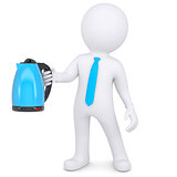 3d white man holding an electric kettle