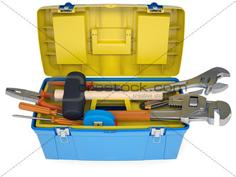 Plastic tool box with tools