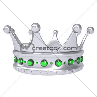 Silver crown decorated with green sapphires