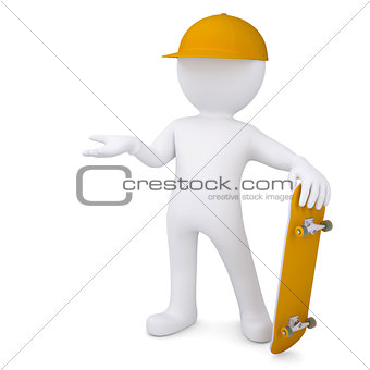 3d white man with a skateboard