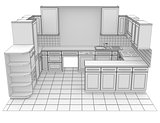 Kitchen rendered by lines
