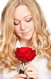 Beautiful Young Woman With Red Rose