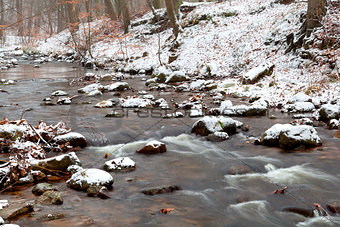 mountain river in snow