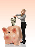 business woman savings her money dollar