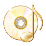 Gold musical note and cd disk