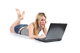 Beautiful woman bored with her old laptop
