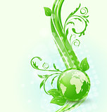 Wavy background with global planet and eco green leaves