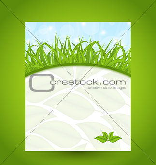 Ecology card with green grass and eco leaves