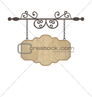 Wooden sign with place for text, floral forging elements