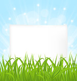 Natural card with green grass and paper sheet