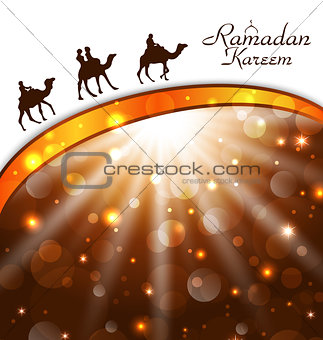Celebration card with camels for Ramadan Kareem 