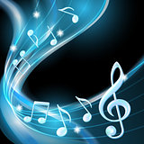 Blue abstract notes music background.