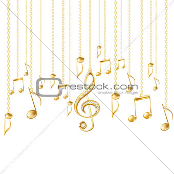 Card with musical notes and golden treble clef