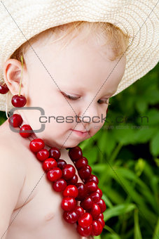 girl and cherries