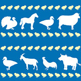 Seamless pattern with farm animals silhouettes
