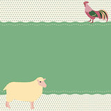 Rural style card with sheep and rooster