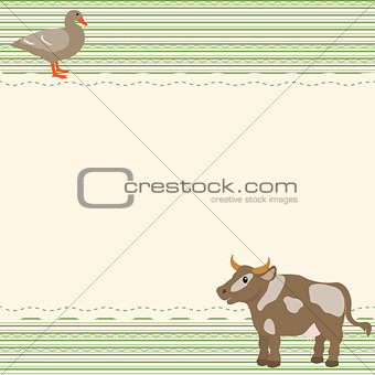 Rural style card with cow and goose