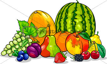 fruits group cartoon illustration