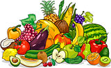 fruits and vegetables group cartoon illustration
