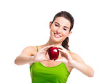 Healthy woman holding an apple