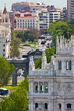 Aerial view of Madrid  / Famous Alcala Gate, builldings and stre