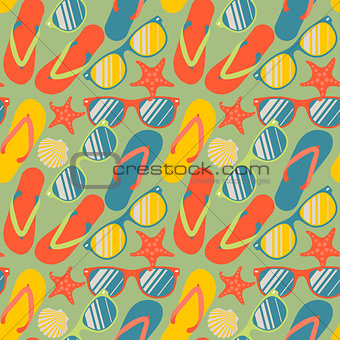 Seamless pattern with colorful flip flops, vector Eps10 image.