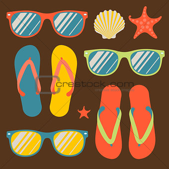 Pattern with flip flops and sunglasses, vector Eps10 image.